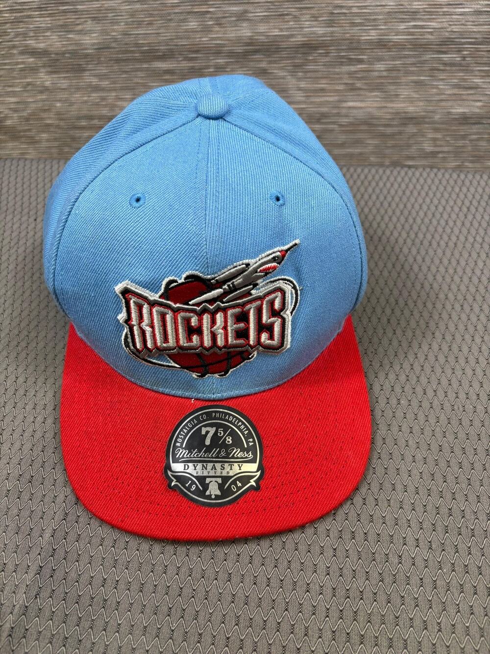 Houston Rockets Hat Cap Fitted Mens 7 5/8 Blue NBA Basketball Mitchell & Ness